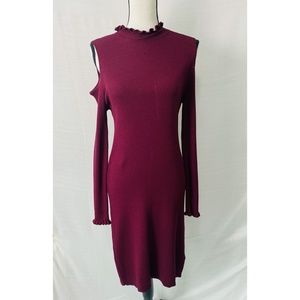 Laundry BY Shell Segal Rib Knit Cold Shoulder Burgundy/ Wine Fitted  Dress,XS